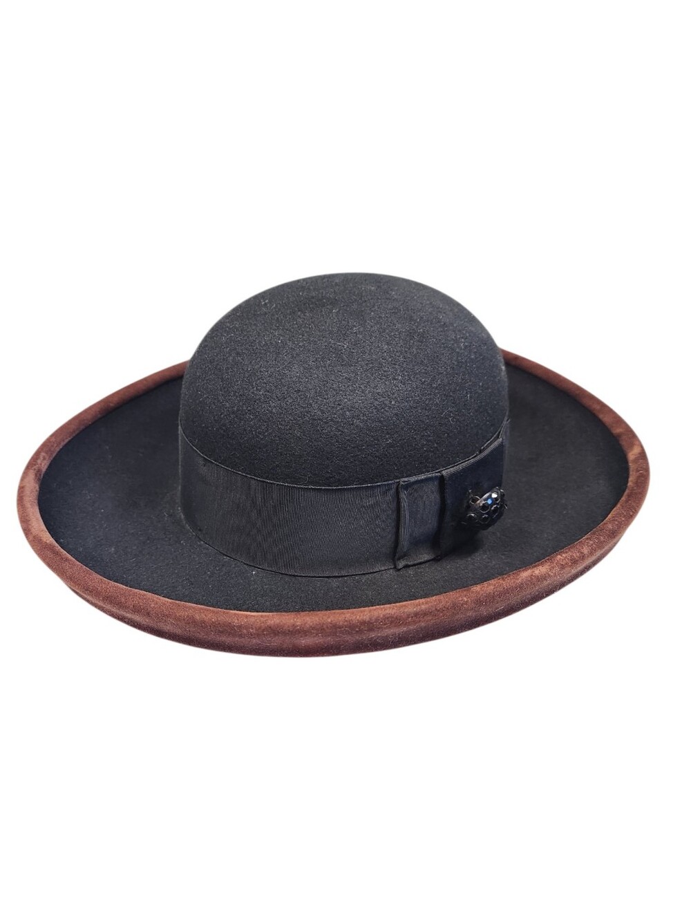 M.L. Leddy's Vintage Woman's Hat Wool Felt Bowler Black and Brown